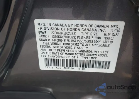2011 Acura Mdx Technology Package z USA, uszkodzony, nr VIN 2HNYD2H63BH515417